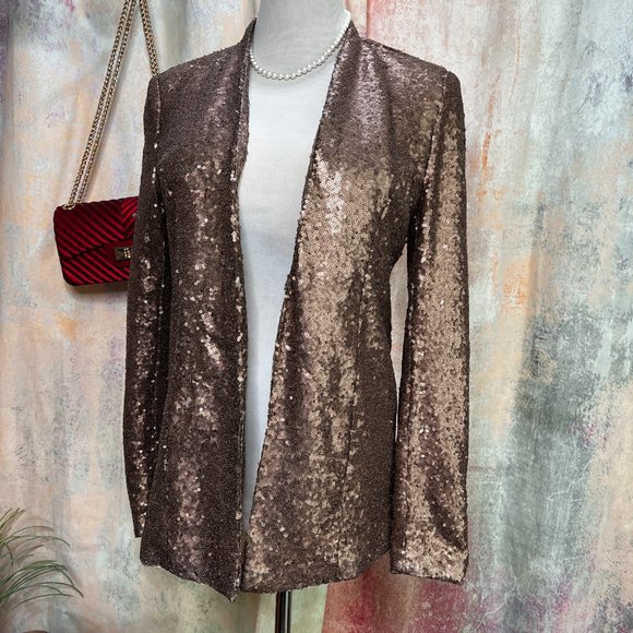 JustFab Jackets & Blazers - 📌JustFab Rose Gold Open Front Sequin Blazer - Jacket